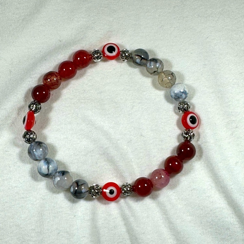 White ice fire an red peacock striped agate